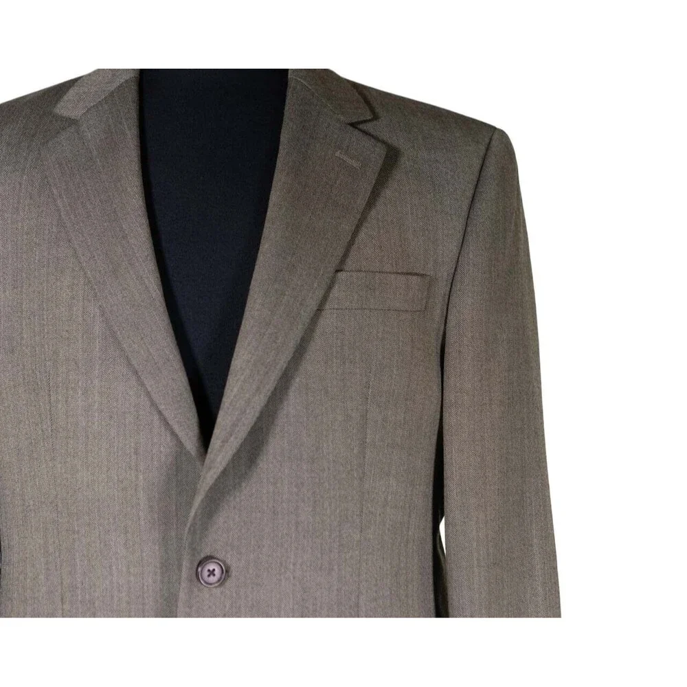 Ralph Lauren Mens Blazer Brown Herringbone Wool Lined Suit Jacket Sport Coat 38R